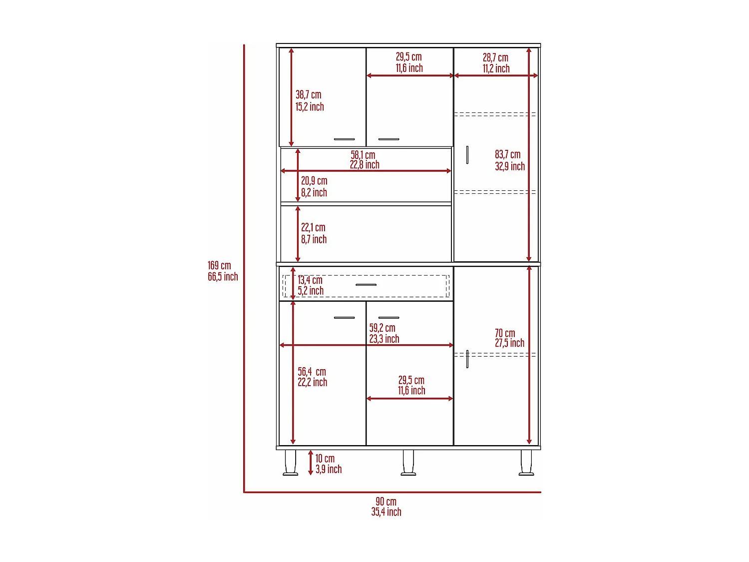 Alacena Della MT en Melamina, con cajón de riel metálico , 168.91 cm  X 89.91 cm  X 34.79 cm  , Blanco