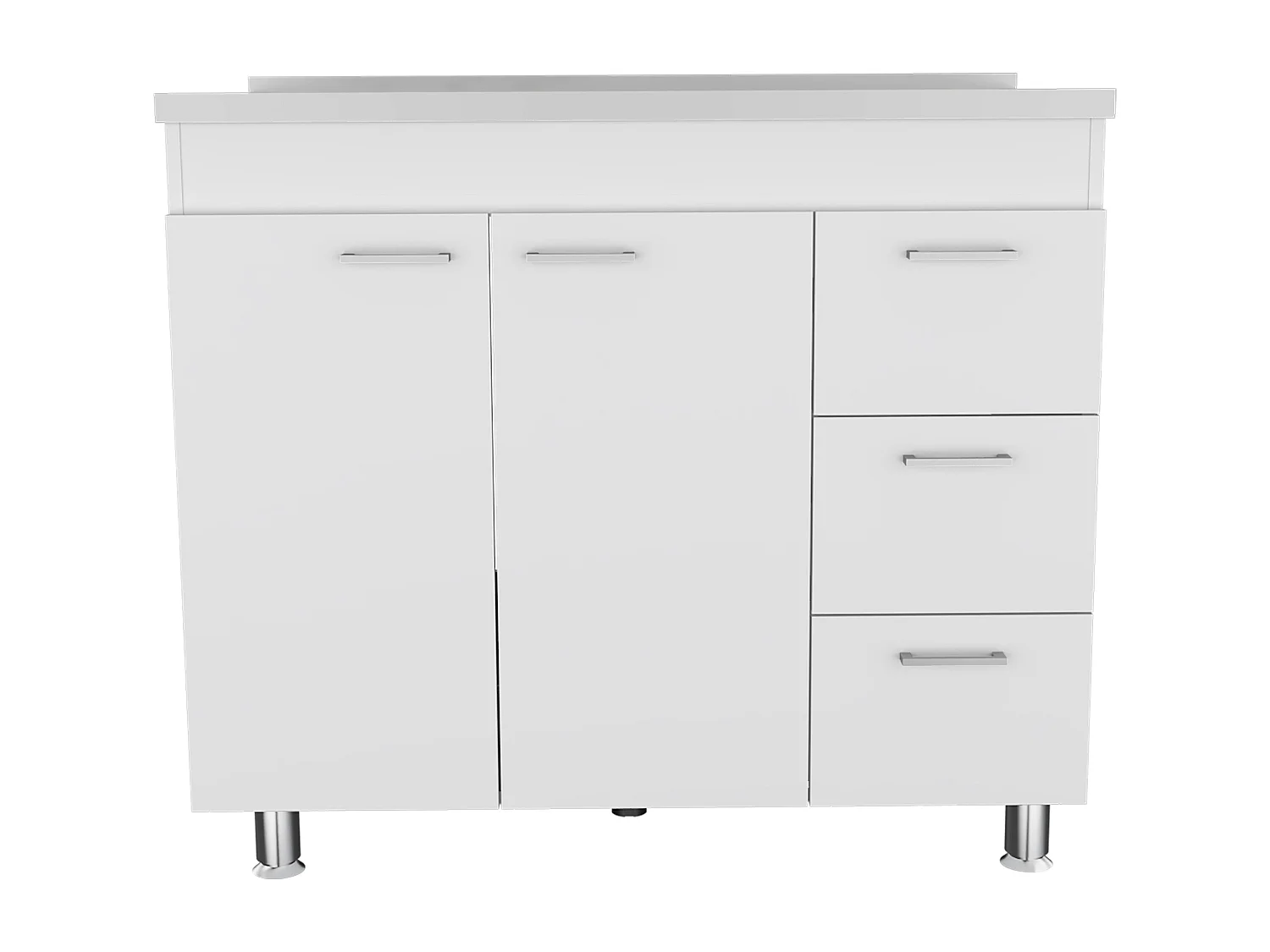 Evier utilitaire Ferreti en mélamine, avec tiroirs sur rail métallique et plan de travail en acier inoxydable , 89.99 cm X 99.99 cm X 52.50 cm , Blanc