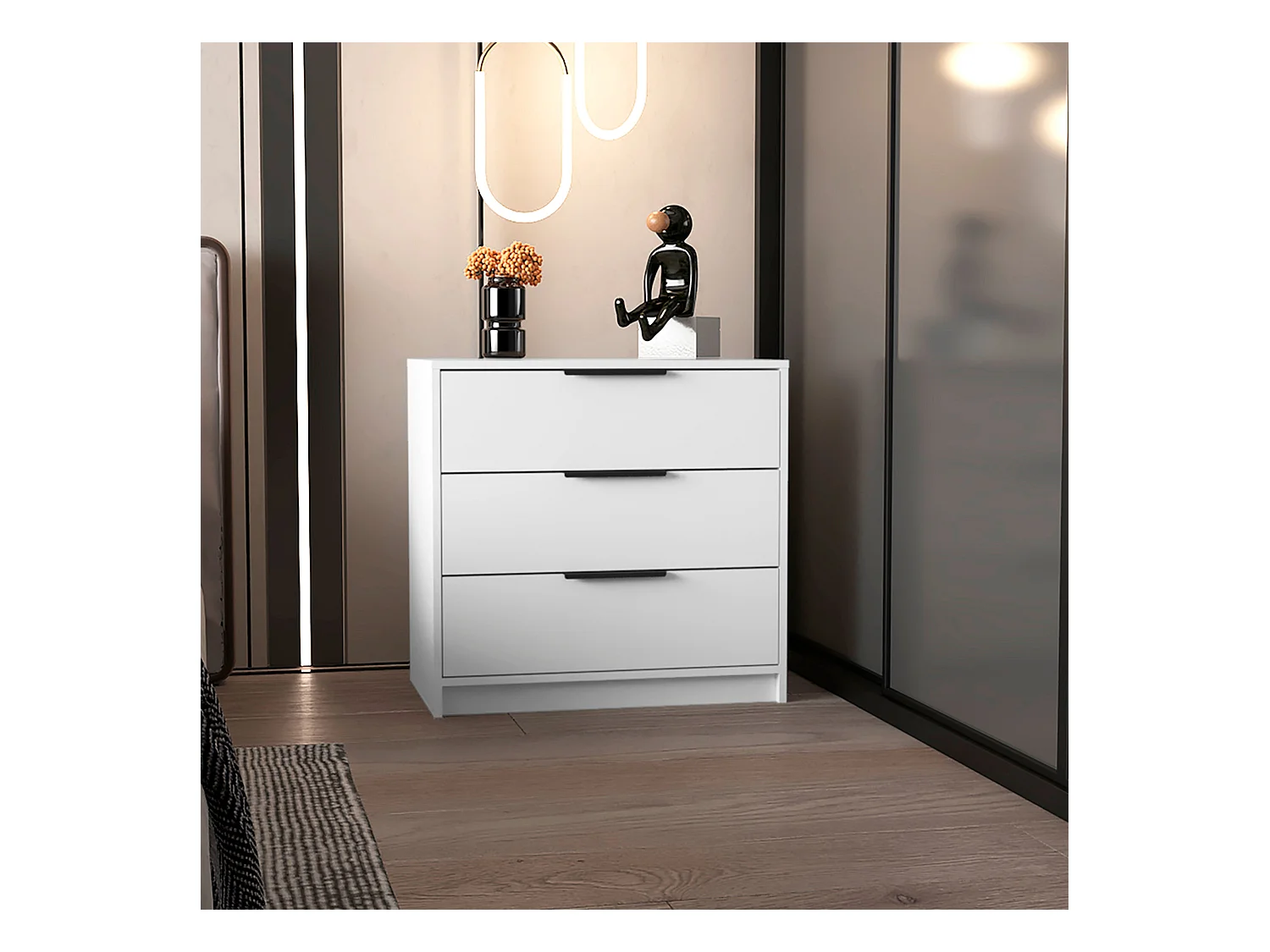 Commode Kaia en mélamine, avec tiroirs à rail métallique, 68.68 cm X 69.85 cm X 41.50 cm , Blanc