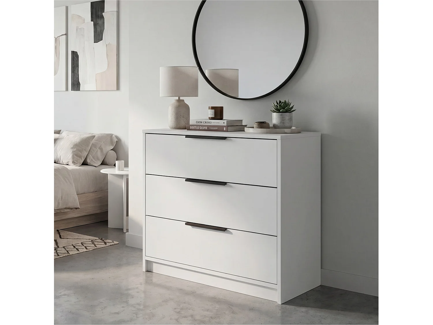 Cómoda Kaia de 70 cm com 3 gavetas, branco