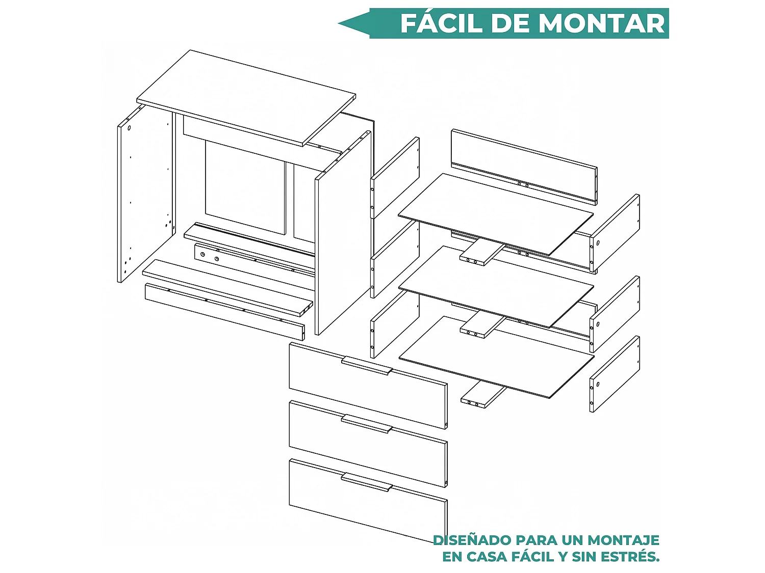 Cómoda Kaia de 70 cm com 3 gavetas, branco