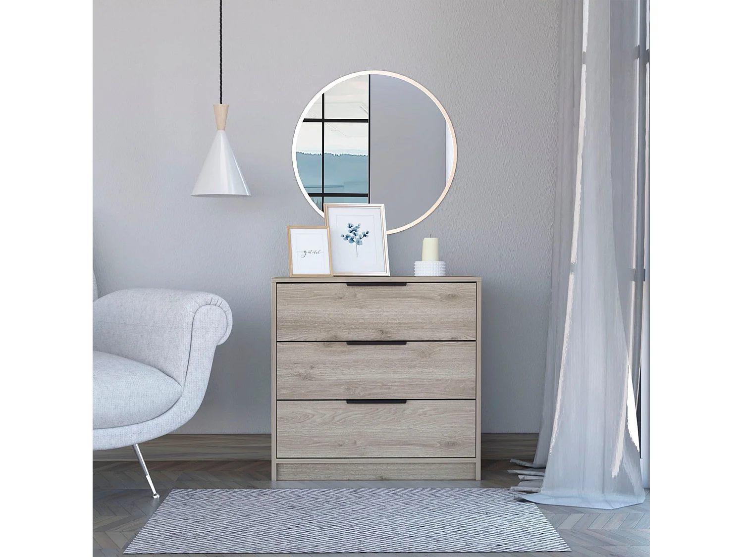 Cassettiera Kaia in melamina, con guide in metallo, 68.68 cm X 69.85 cm X 41.50 cm , Bianco