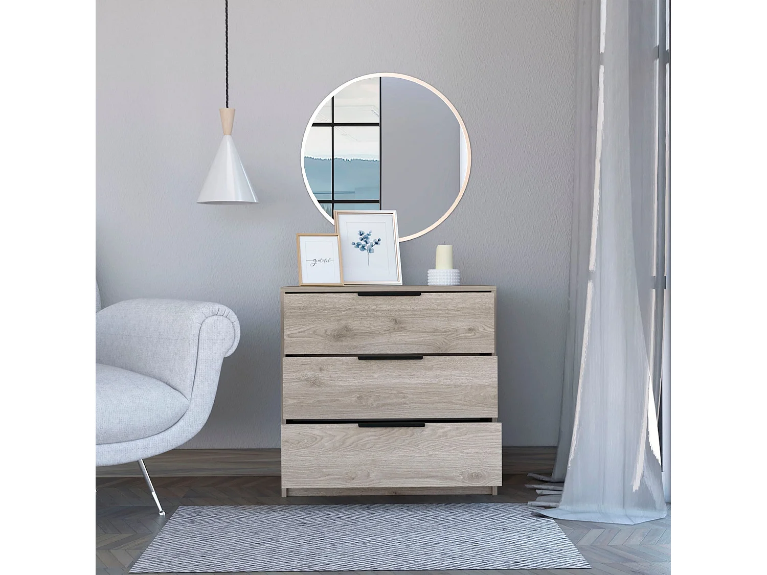 Cassettiera Kaia in melamina, con guide in metallo, 68.68 cm X 69.85 cm X 41.50 cm , Bianco