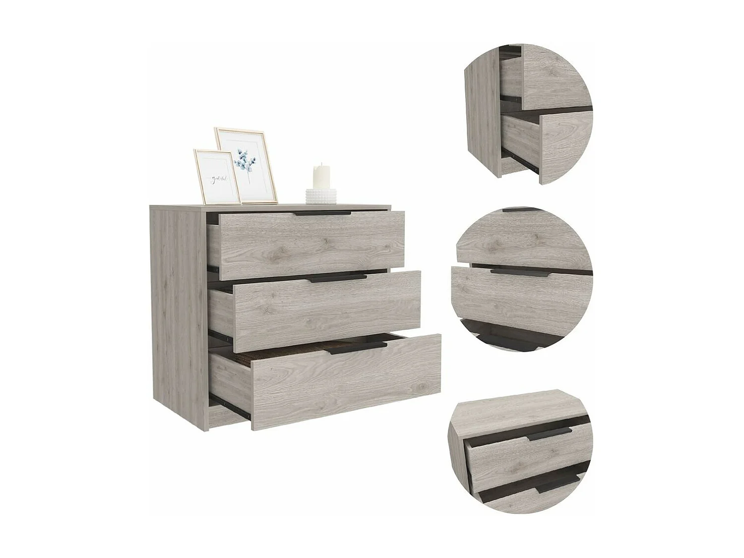 Cassettiera Kaia in melamina, con guide in metallo, 68.68 cm X 69.85 cm X 41.50 cm , Bianco