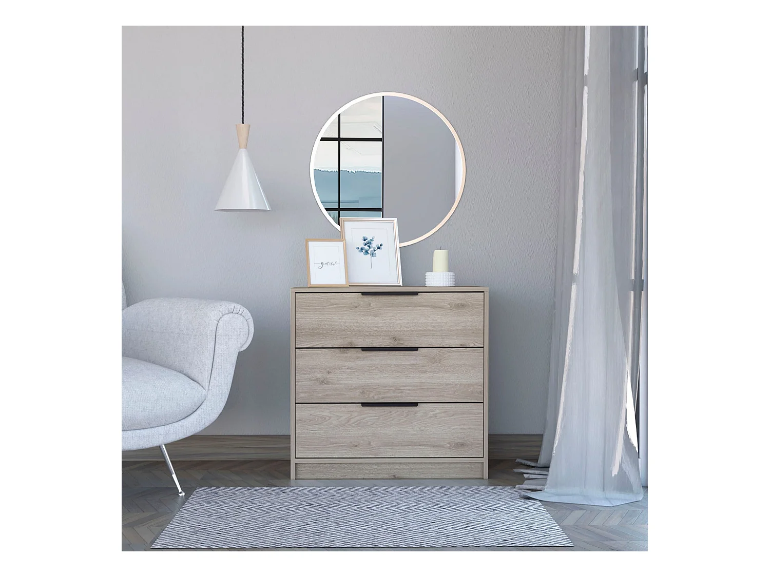Cómoda Kaia em melamina, com gavetas de calhas metálicas, 68.68 cm X 69.85 cm X 41.50 cm , Branco