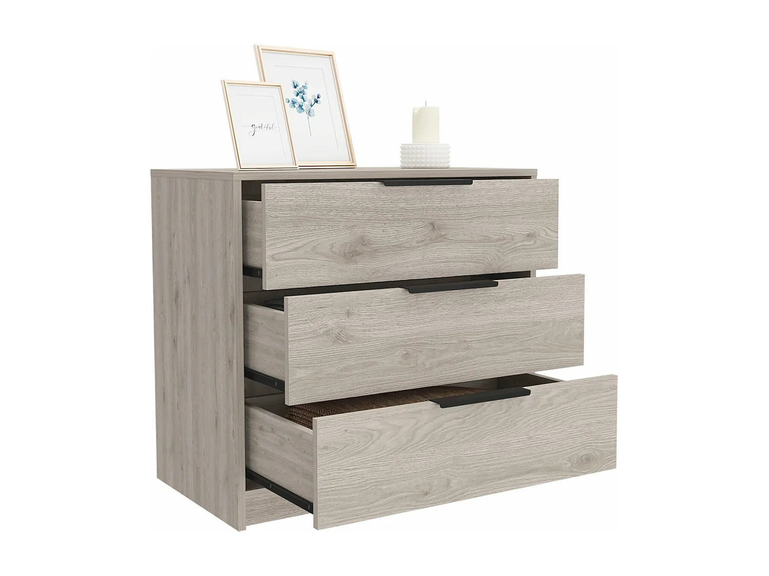 Cómoda Kaia em melamina, com gavetas de calhas metálicas, 68.68 cm X 69.85 cm X 41.50 cm , Branco