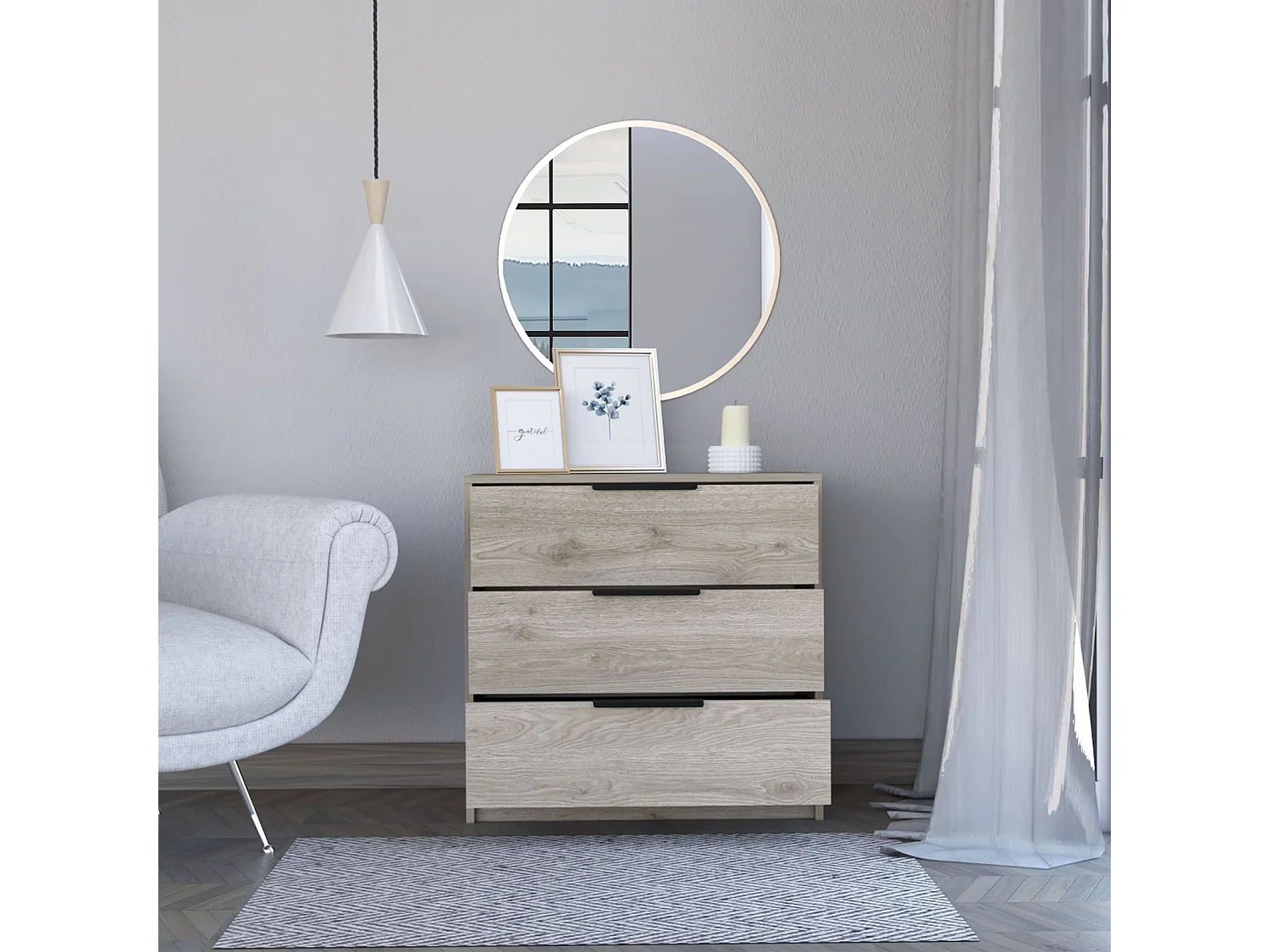Cassettiera Kaia da 70 cm con 3 cassetti, grigio