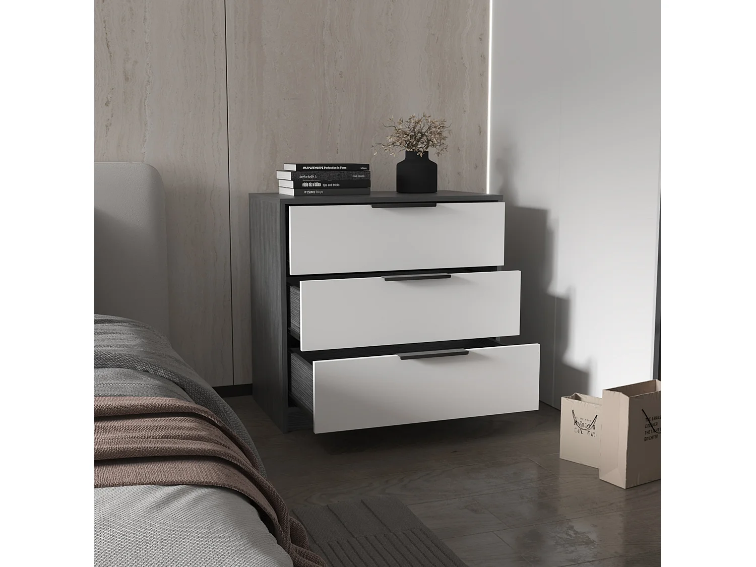 Cassettiera Kaia in melamina, con guide in metallo, 68.68 cm X 69.85 cm X 41.50 cm , Bianco