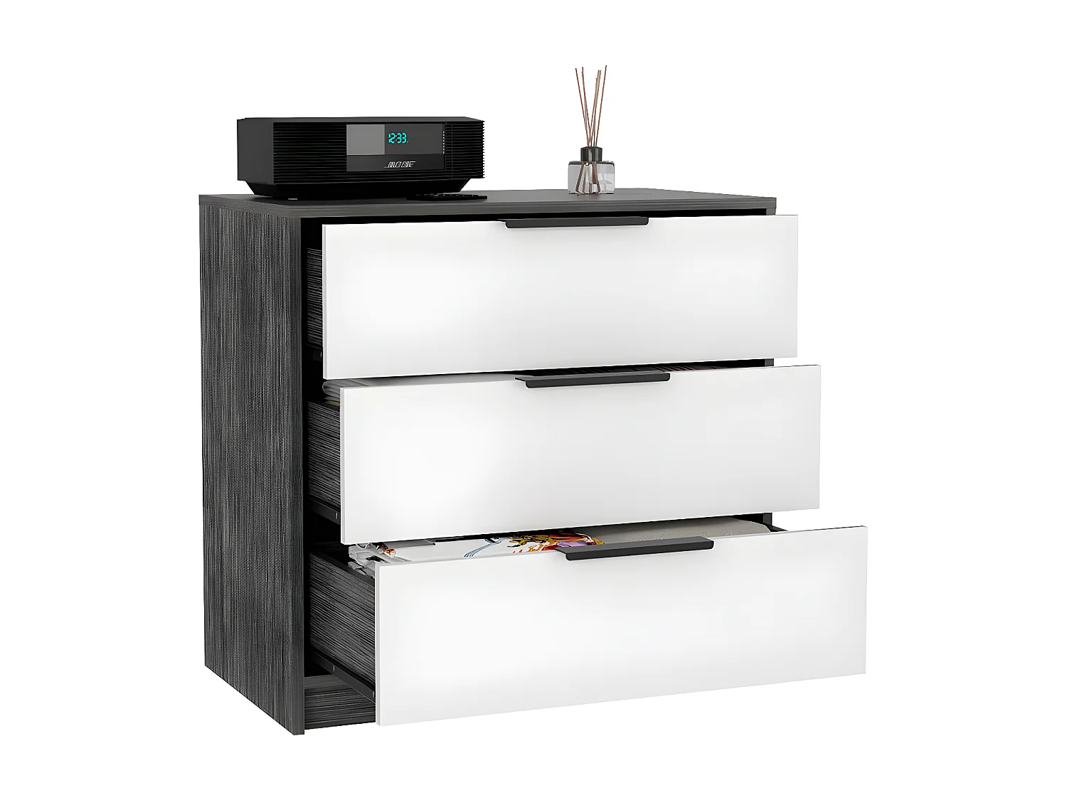 Cassettiera Kaia in melamina, con guide in metallo, 68.68 cm X 69.85 cm X 41.50 cm , Bianco