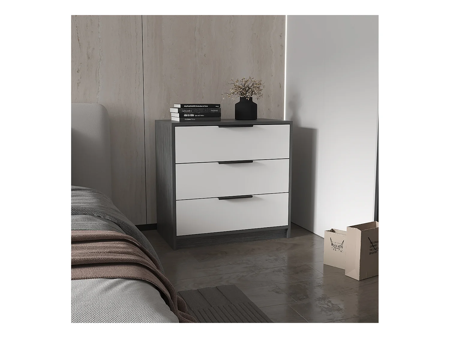 Cómoda Kaia em melamina, com gavetas de calhas metálicas, 68.68 cm X 69.85 cm X 41.50 cm , Branco