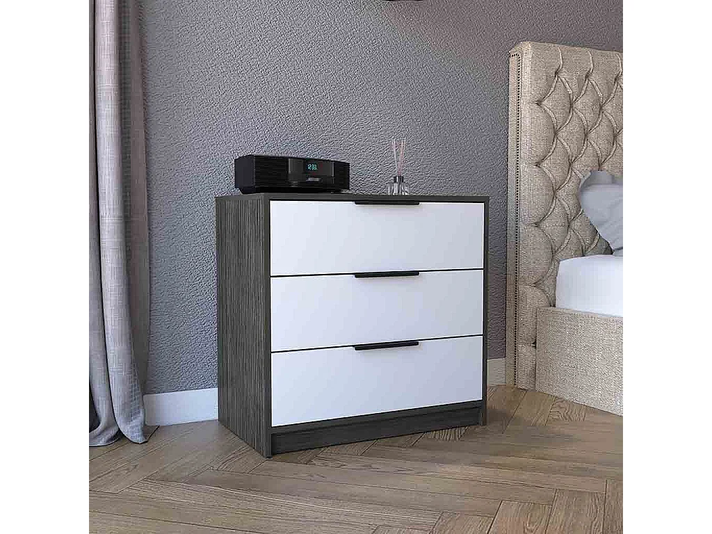 Cómoda Kaia de 70 cm com 3 gavetas, carvalho cinzento e branco