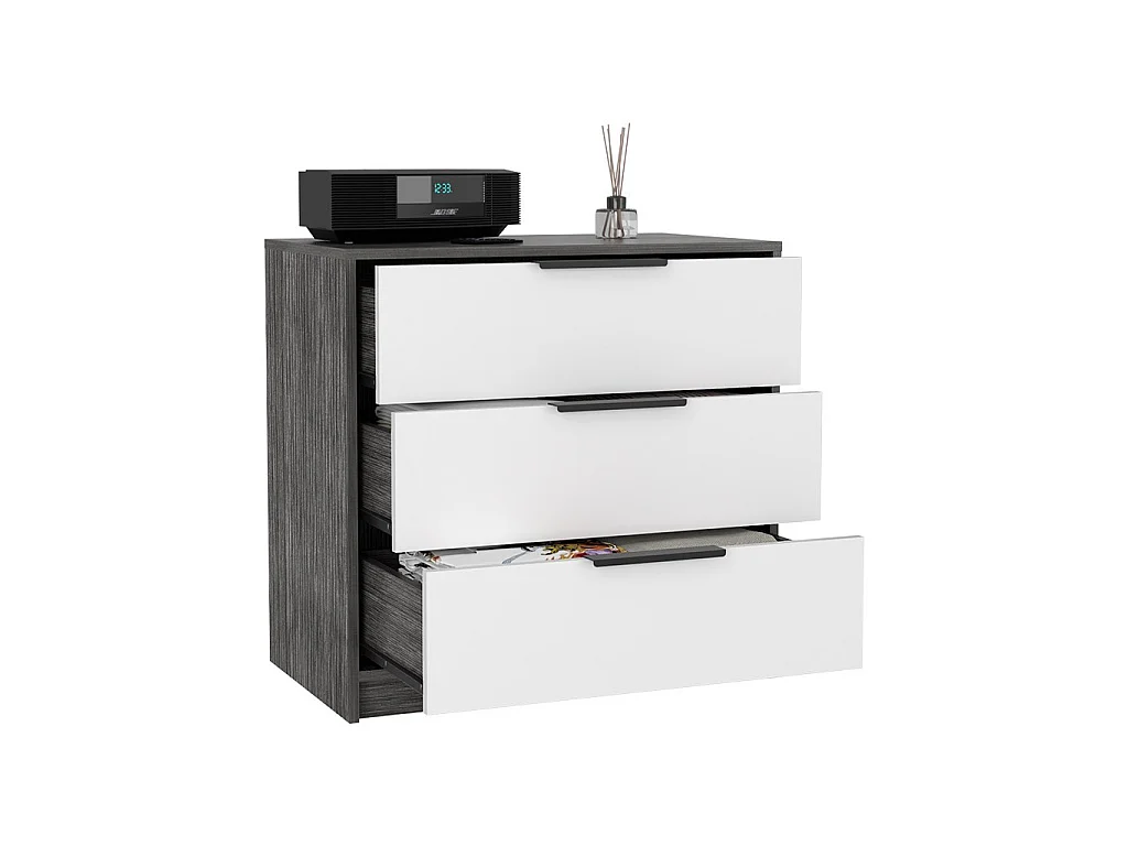 Cómoda Kaia de 70 cm com 3 gavetas, carvalho cinzento e branco