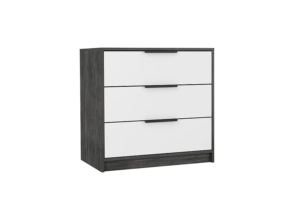 Cómoda Kaia de 70 cm com 3 gavetas, carvalho cinzento e branco