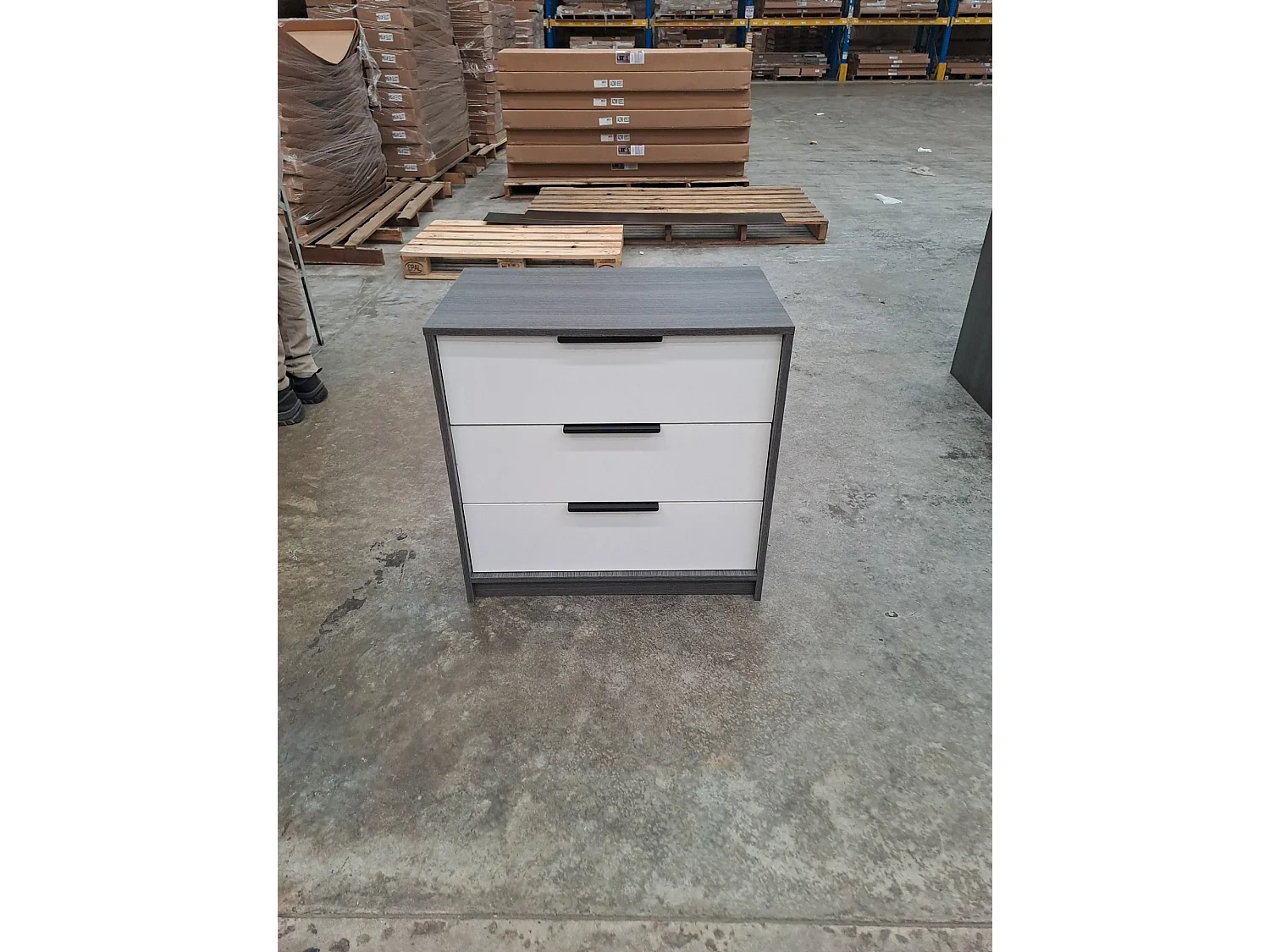 Cassettiera Kaia da 70 cm con 3 cassetti, rovere grigio e bianco