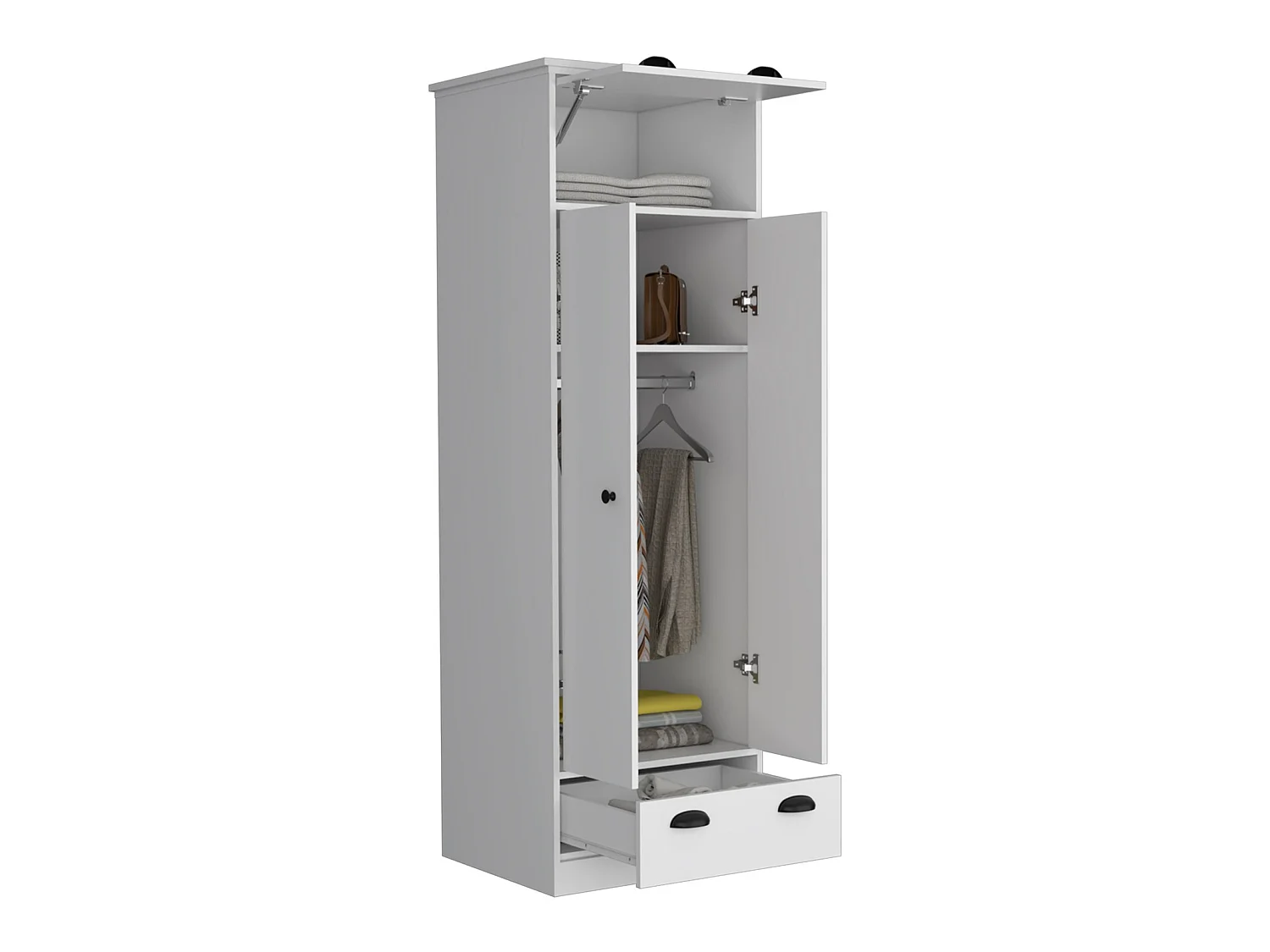 Armadio Falkland da 179 cm con 3 ante, 1 cassetto e barra appendiabiti, bianco