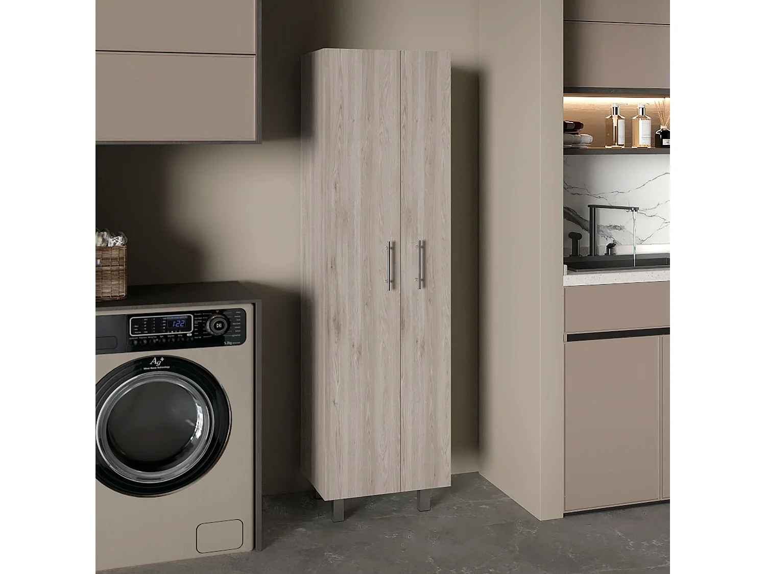 Gabinete de limpieza Nala en Melamina de doble puerta, con cuatro patas y cinco estantes , 181.10 cm  X 51.05 cm  X 38.35 cm  , Multicolor