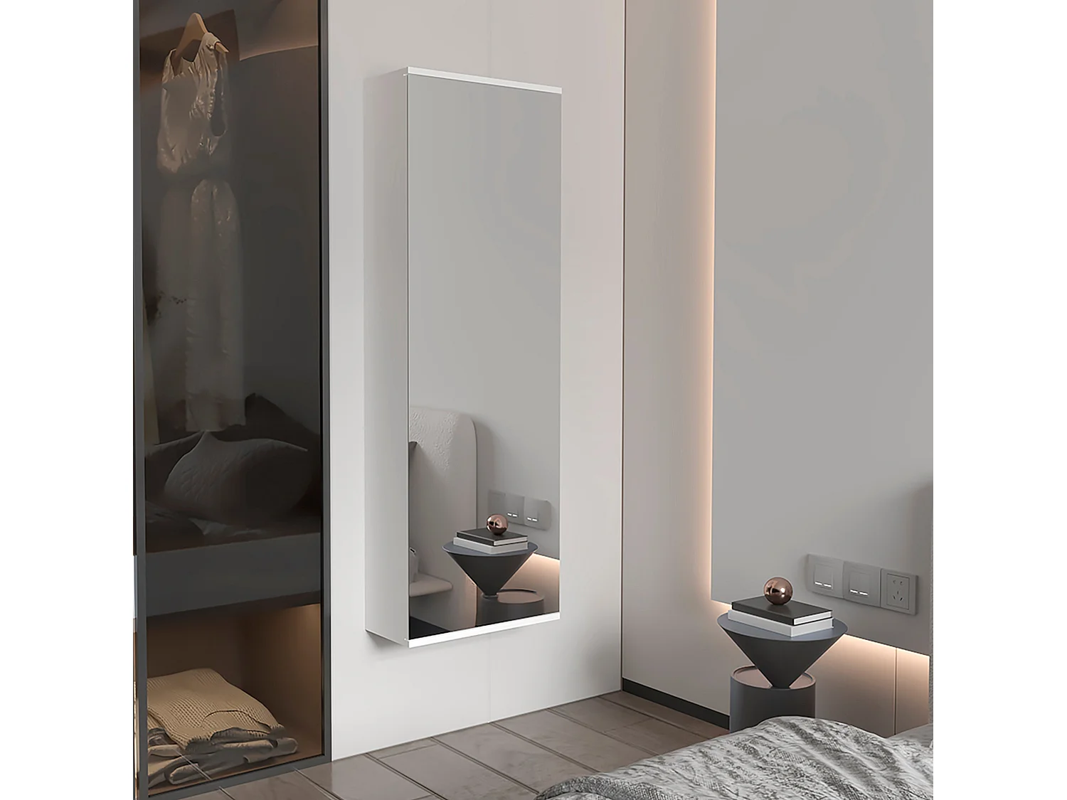 Zapatero de pared leto en Melamina, con espejo , 137.92 cm  X 46.99 cm  X 20.57 cm  , Gris / plata