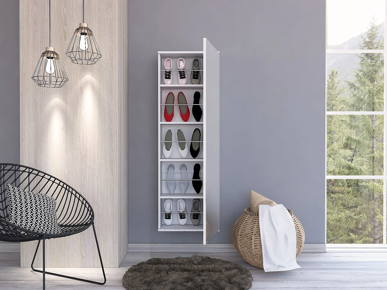 Scarpiera Leto da 138 cm con specchio, bianco
