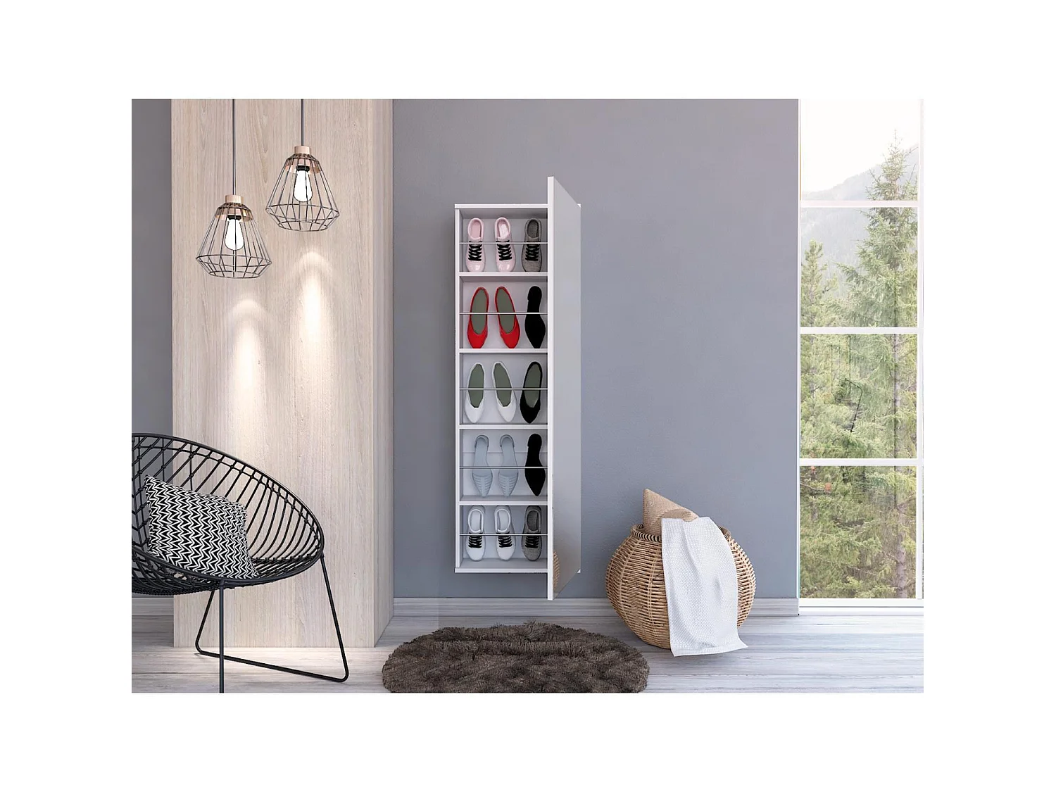 Scarpiera Leto da 138 cm con specchio, bianco