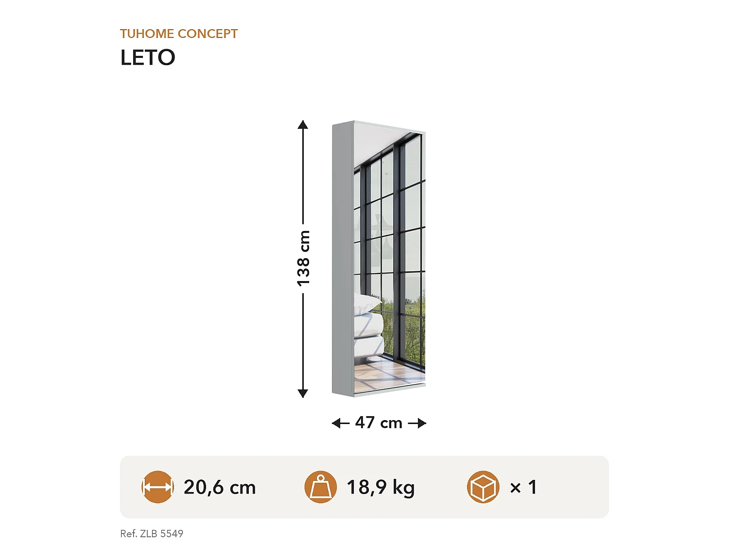 Scarpiera Leto da 138 cm con specchio, bianco