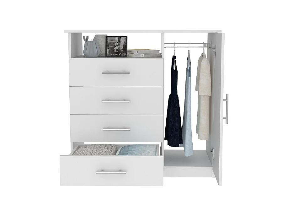 Cómoda Perú de cuatro cajones en melamina con rieles metálicos , 88.39 cm  X 90.93 cm  X 45.72 cm  , Blanco