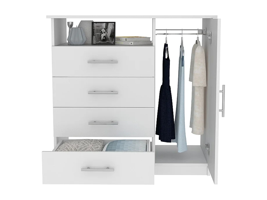 Commode Peru en mélamine à quatre tiroirs avec rails métalliques, 88.39 cm X 90.93 cm X 45.72 cm , Blanc