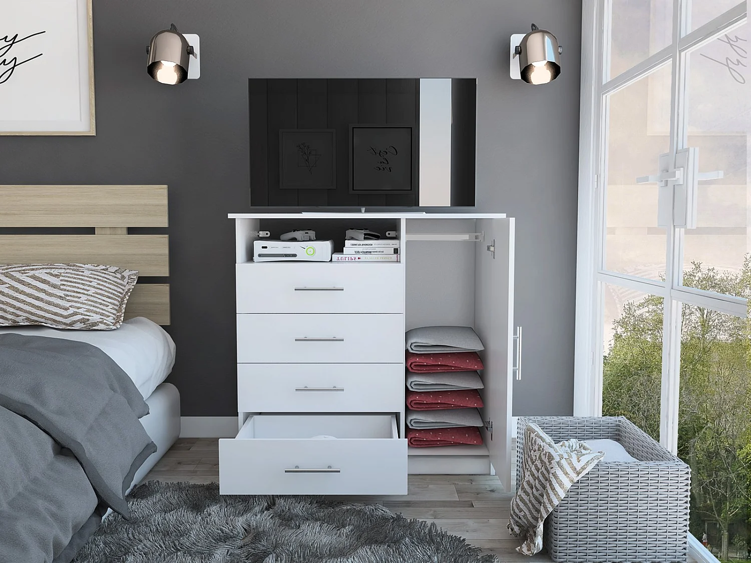TUHOME CONCEPT Cassettiera Peru da 91 cm, bianco