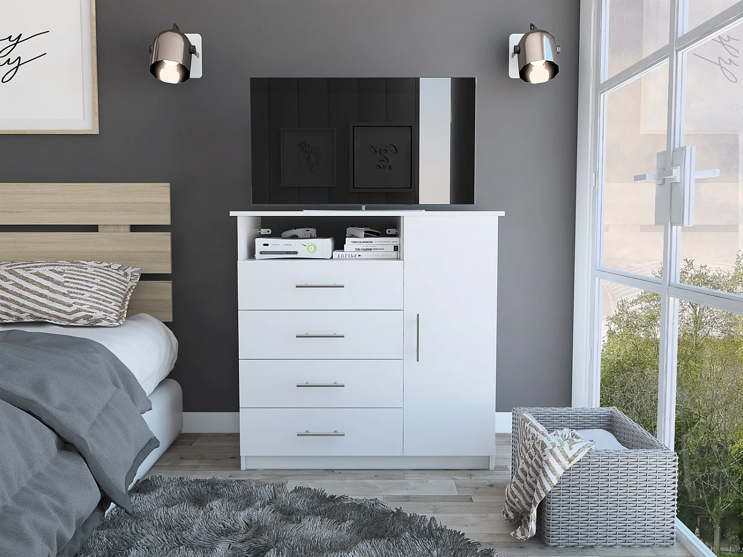 TUHOME CONCEPT Cassettiera Peru da 91 cm, bianco