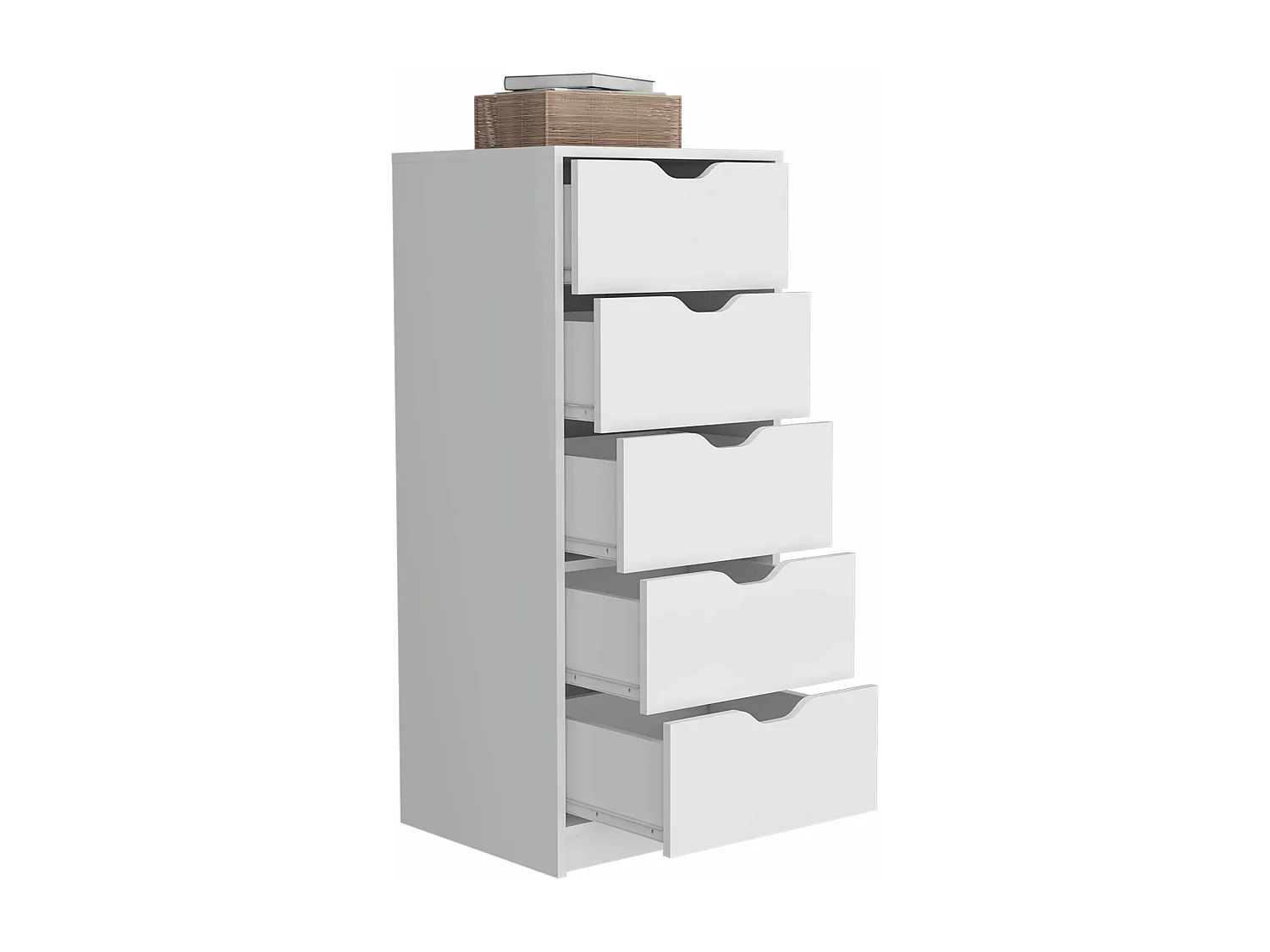 Basilea Cómoda estreita de 5 gavetas em melamina, com gavetas de calhas metálicas , 107.8 cm X 45 cm X 41.3 cm , Branco