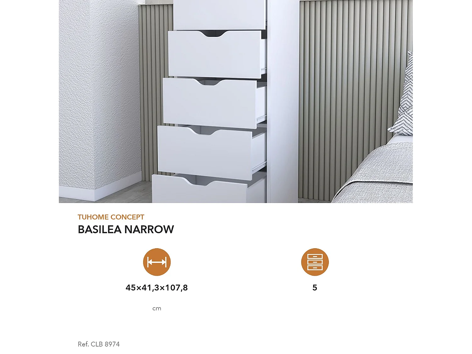 TUHOME CONCEPT Cómoda Basilea Narrow de 45 cm, blanco