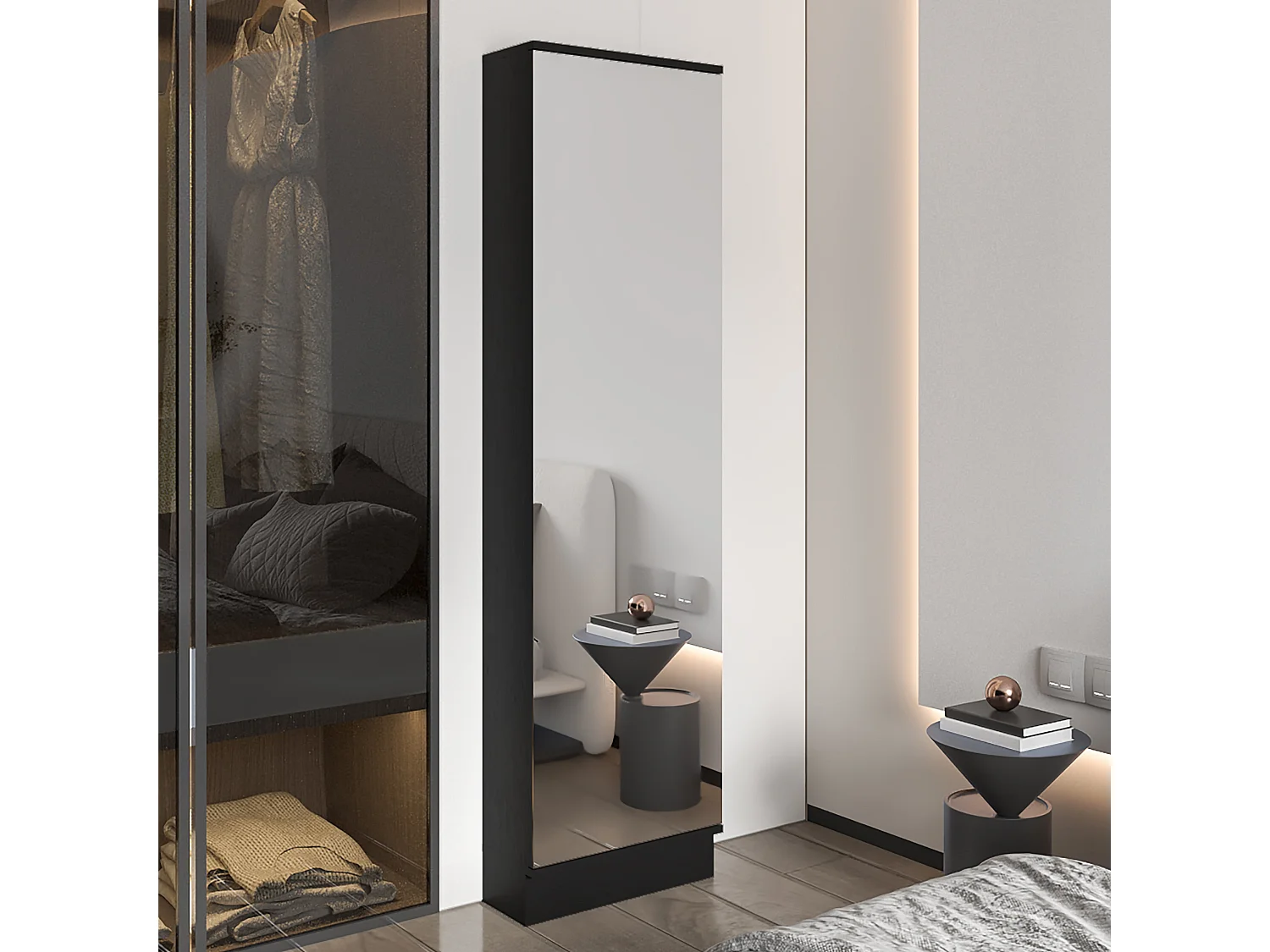 Zapatero de pared leto xl en Melamina, con espejo , 170 cm  X 46.99 cm  X 18.99 cm  , Negro