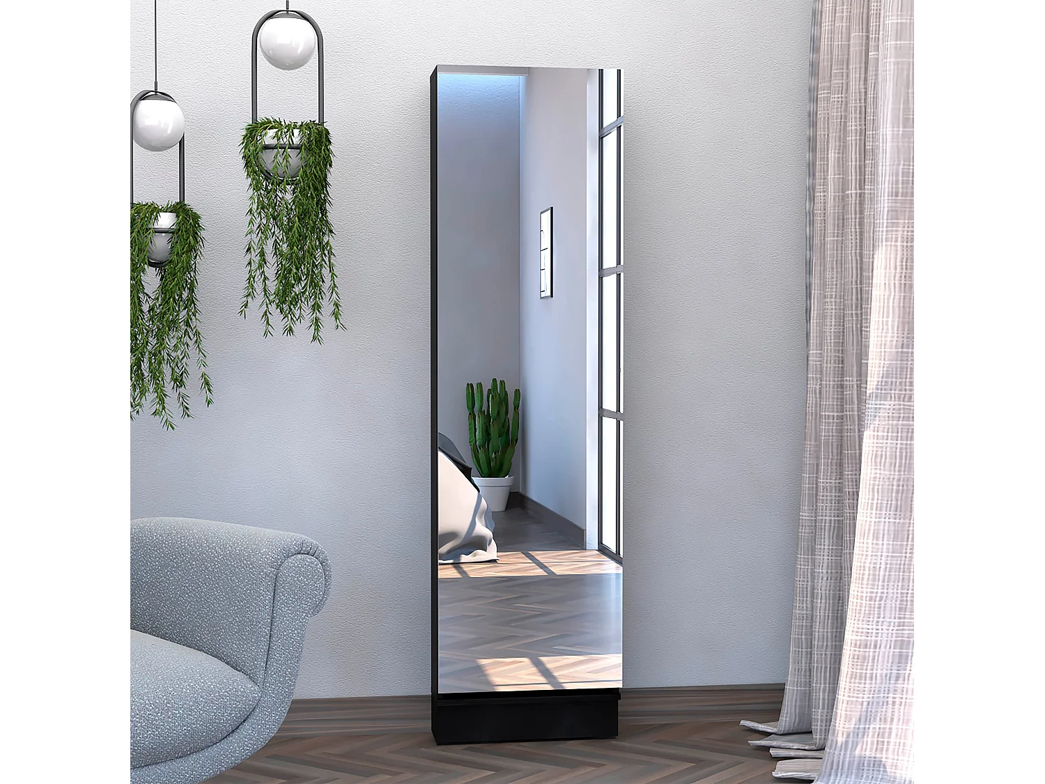 Sapateira de parede em melamina Leto xl, com espelho, 170 cm X 46.99 cm X 18.99 cm , Preto