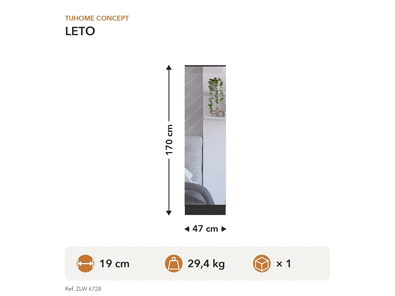 TUHOME CONCEPT Zapatero Leto de 170 cm, wengué