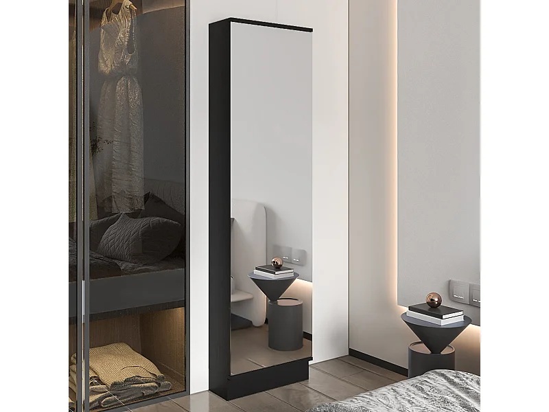 Zapatero de pared leto xl en Melamina, con espejo , 170 cm  X 46.99 cm  X 18.99 cm  , Negro