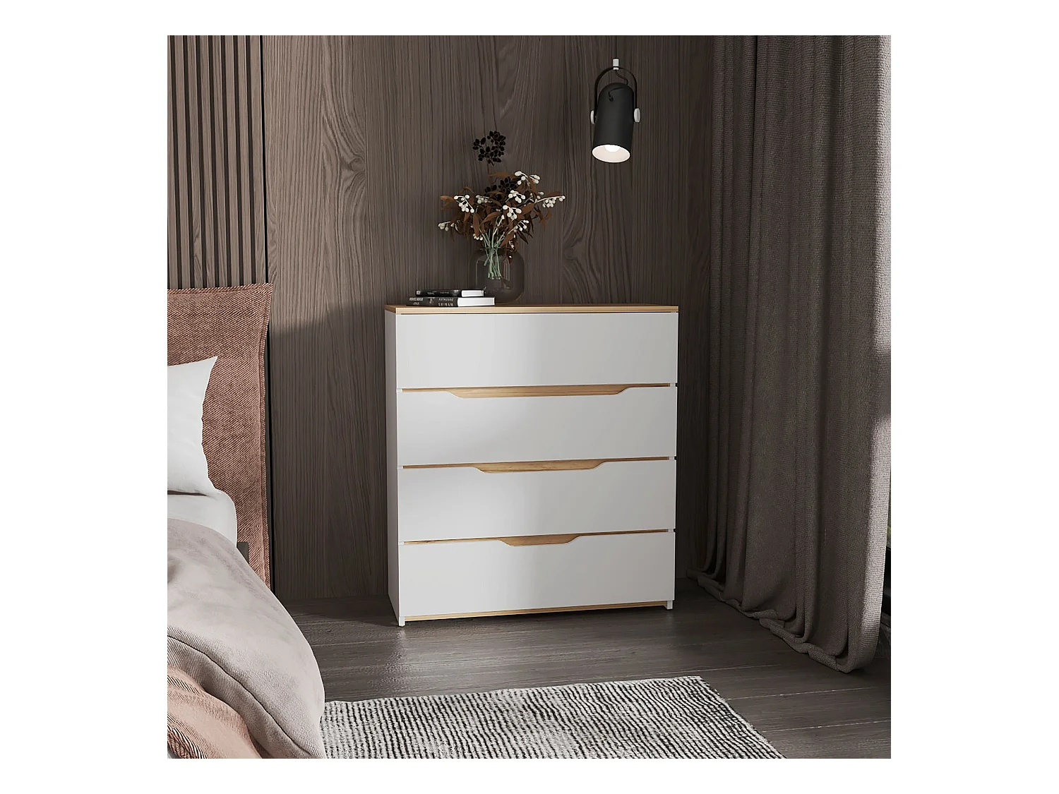 Cómoda zoé en Melamina, con 4 cajones de riel metálico , 88.97 cm  X 79.98 cm  X 34.97 cm  , Multicolor