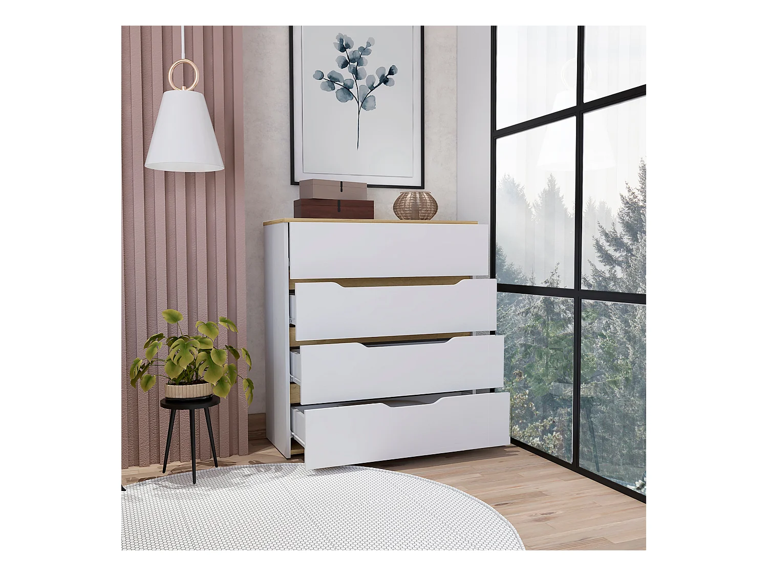 Cómoda zoé en Melamina, con 4 cajones de riel metálico , 88.97 cm  X 79.98 cm  X 34.97 cm  , Multicolor