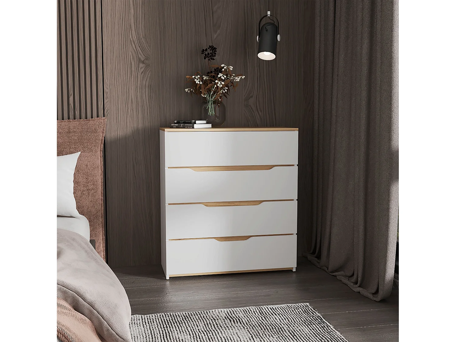 Cómoda zoé en Melamina, con 4 cajones de riel metálico , 88.97 cm  X 79.98 cm  X 34.97 cm  , Multicolor