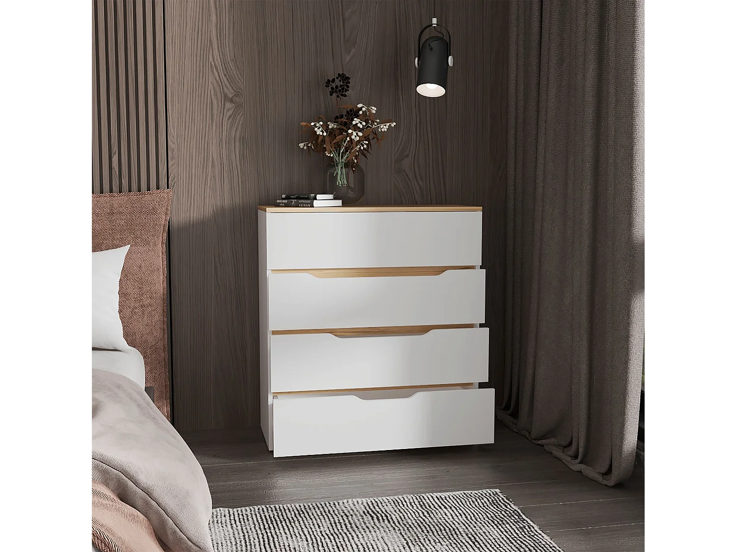 Cómoda zoé en Melamina, con 4 cajones de riel metálico , 88.97 cm  X 79.98 cm  X 34.97 cm  , Multicolor