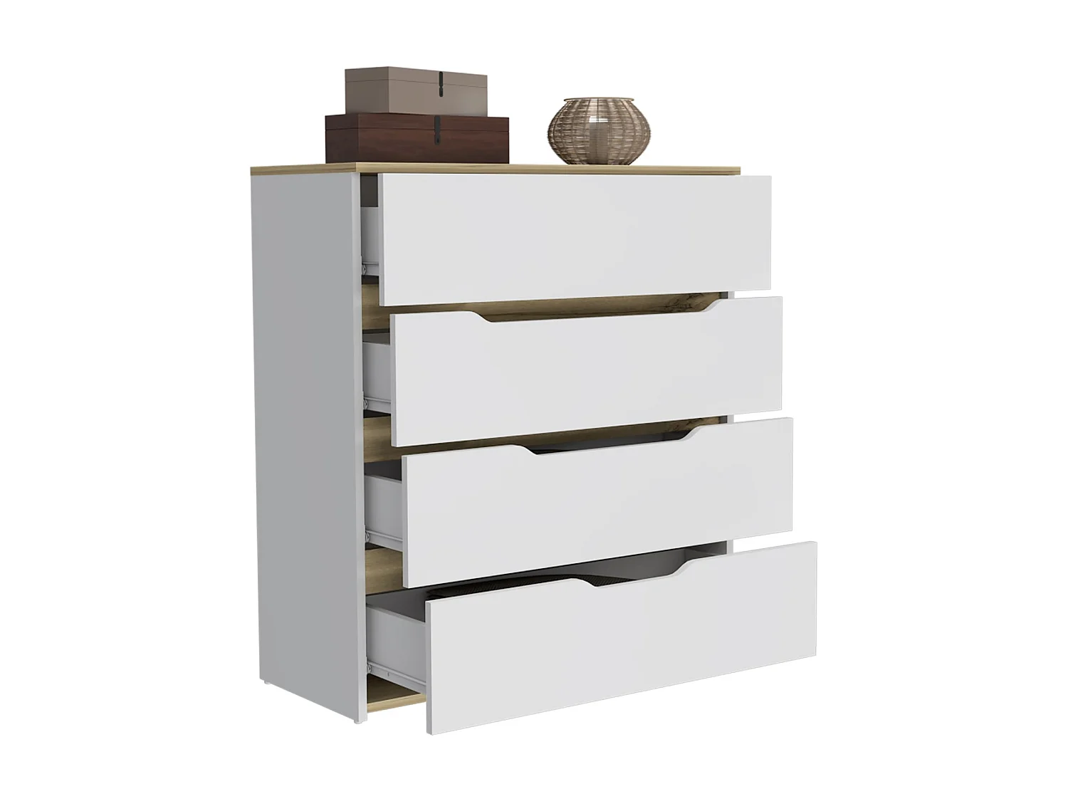 Cómoda Zoe de 80 cm, branco e carvalho claro