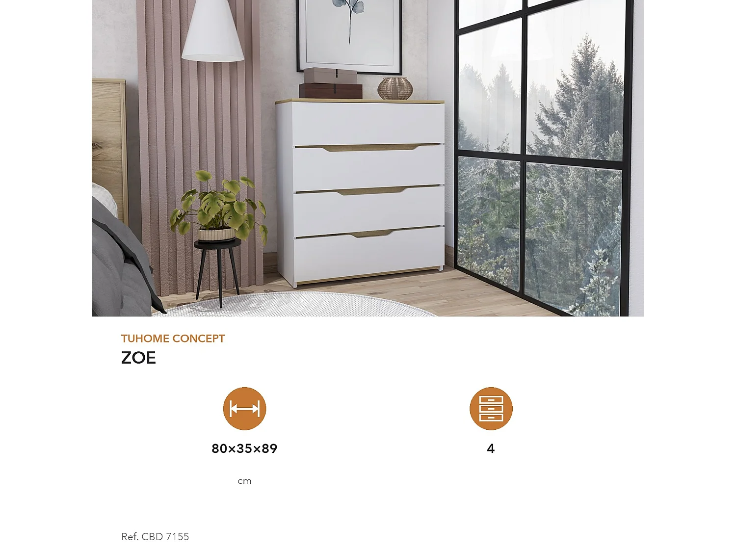 Cómoda Zoe de 80 cm, branco e carvalho claro