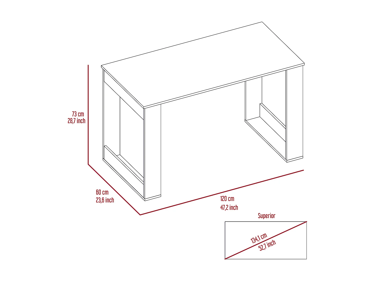Bureau d'ordinateur Oviedo en mélamine, 72.89 cm X 119.88 cm X 59.94 cm , Beige