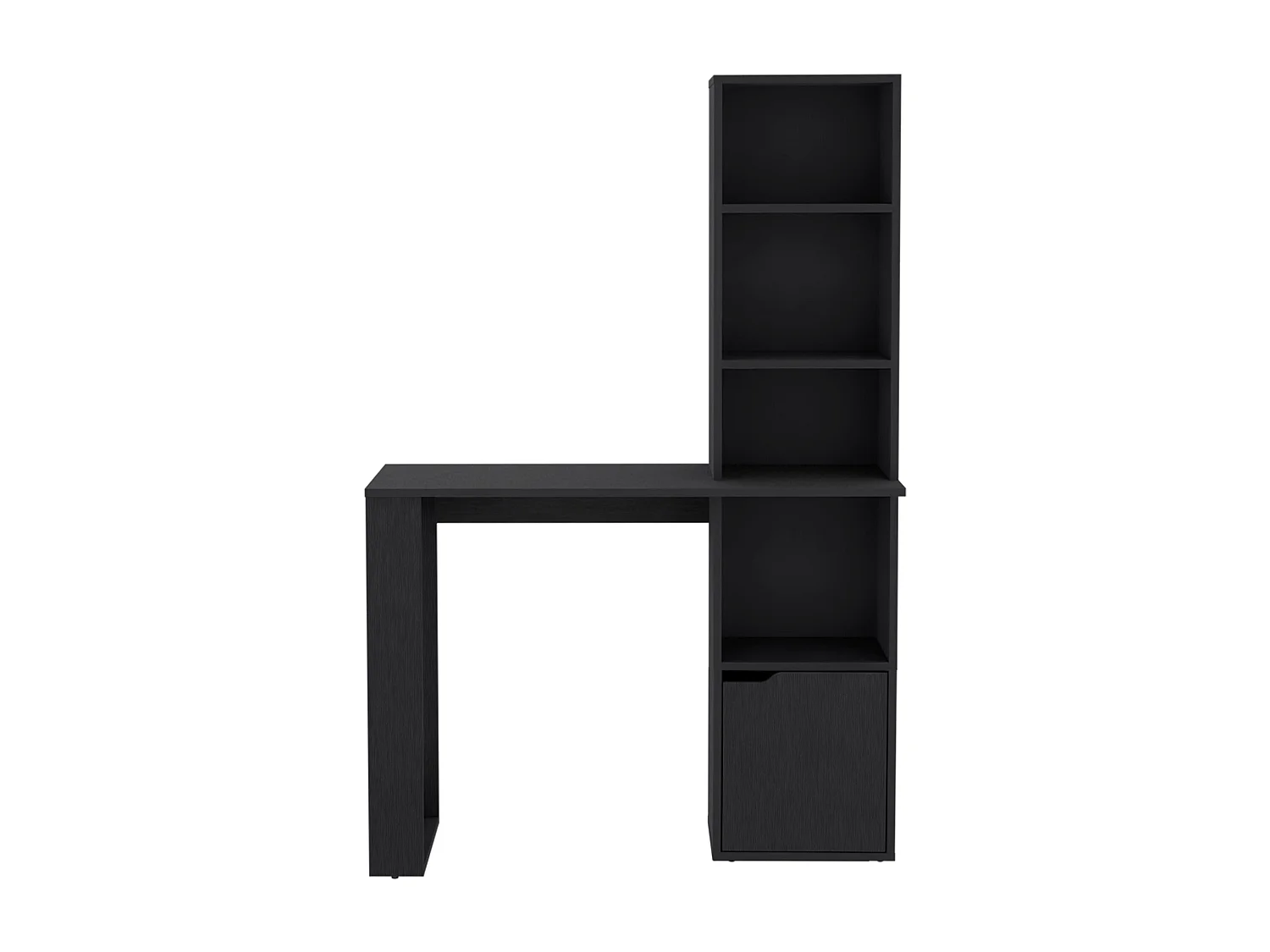 Bureau informatique Lowa en mélamine avec 1 armoire et bibliothèque à 4 niveaux, 148 cm X 98.50 cm X 45 cm , Noir