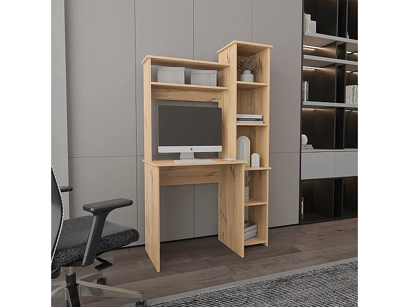 Scrivania Versailles con libreria in melamina con 6 ripiani 162.30 cm X 98.29 cm X 45.21 cm , Beige