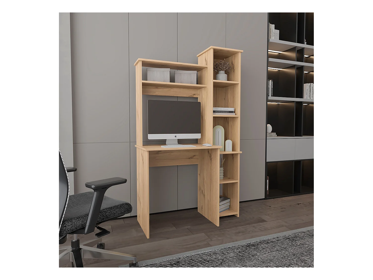 Scrivania Versailles con libreria in melamina con 6 ripiani 162.30 cm X 98.29 cm X 45.21 cm , Beige