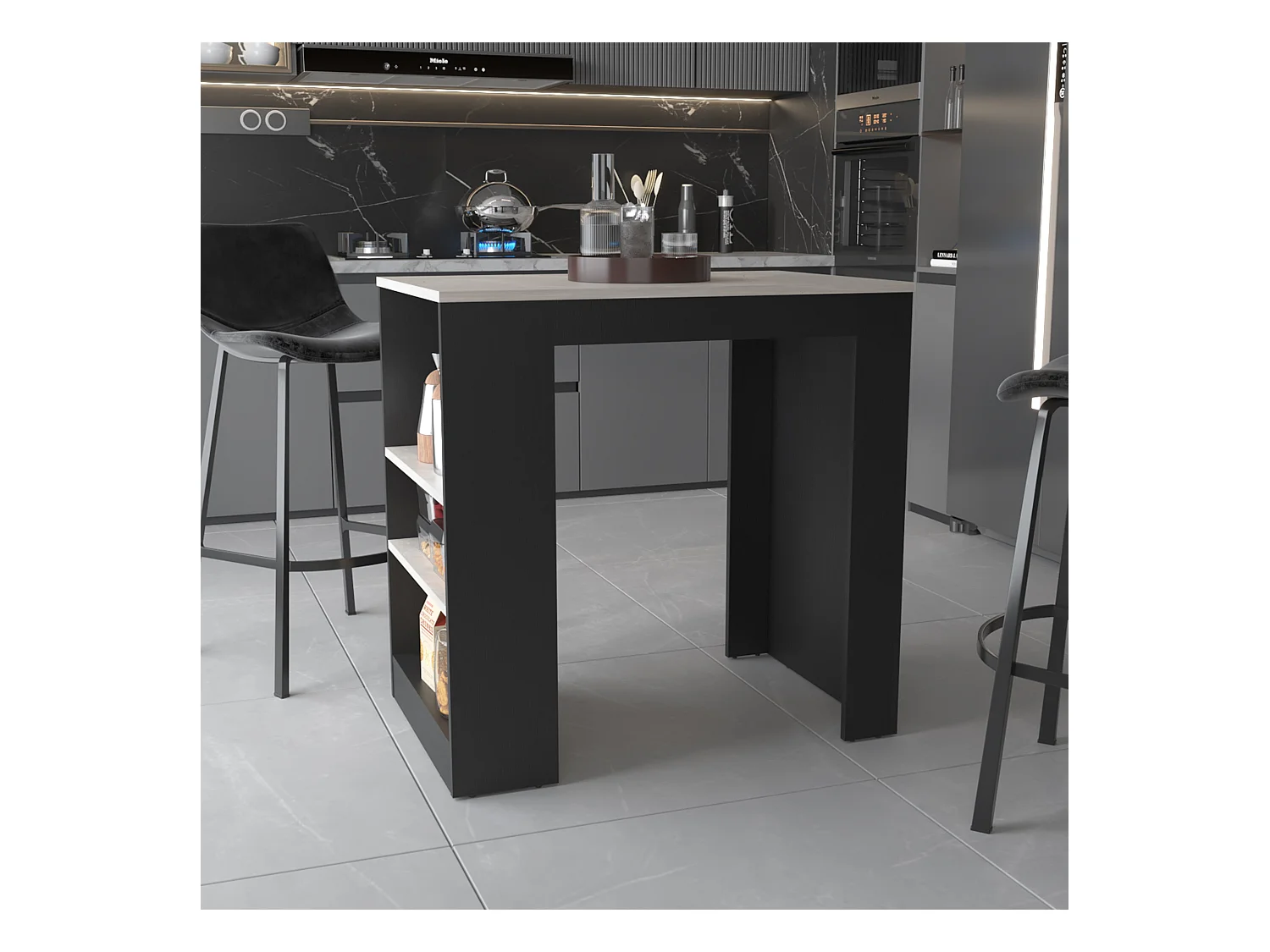 Ilot de cuisine en mélamine Chicago avec étagères , 91.28 cm X 91.99 cm X 58.97 cm , Multicolore