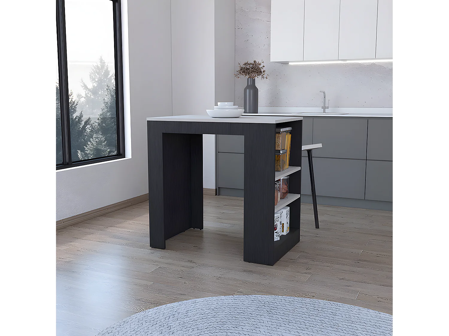 Isola da cucina in melamina Chicago con ripiani , 91.28 cm X 91.99 cm X 58.97 cm , Multicolore