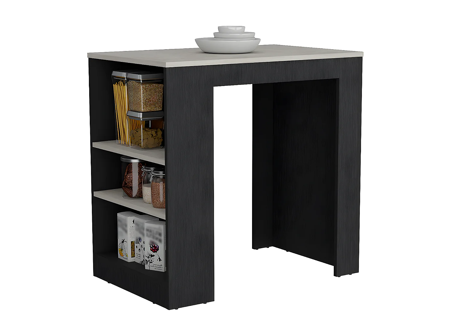 Isola da cucina in melamina Chicago con ripiani , 91.28 cm X 91.99 cm X 58.97 cm , Multicolore