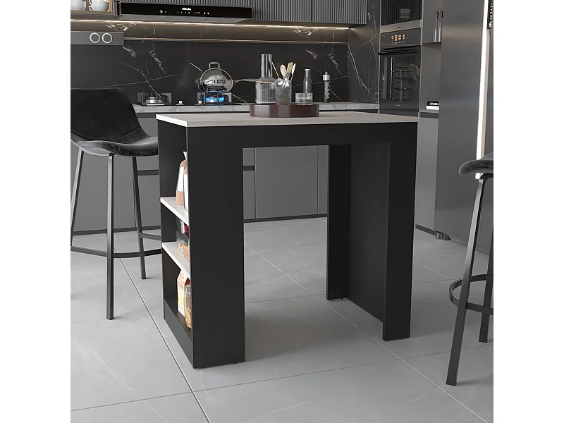 Ilot de cuisine en mélamine Chicago avec étagères , 91.28 cm X 91.99 cm X 58.97 cm , Multicolore