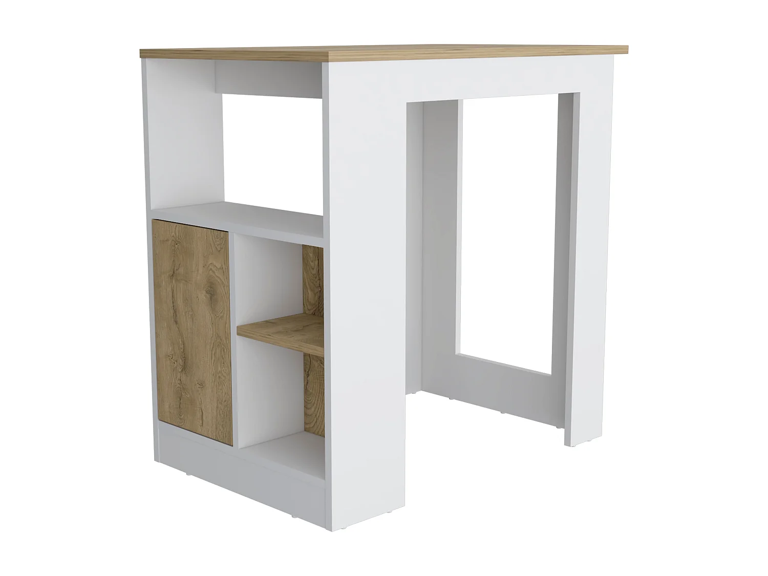 Isola da cucina Oviedo in melamina con mini armadio a 1 anta e ripiani laterali , 91.28 cm X 91.99 cm X 59 cm , Multicolore