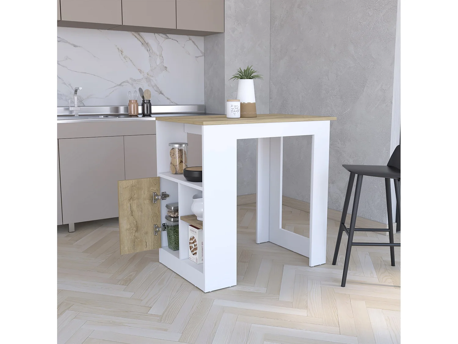 TUHOME CONCEPT Isla de cocina Stirling de 92 cm, blanco y macadamia